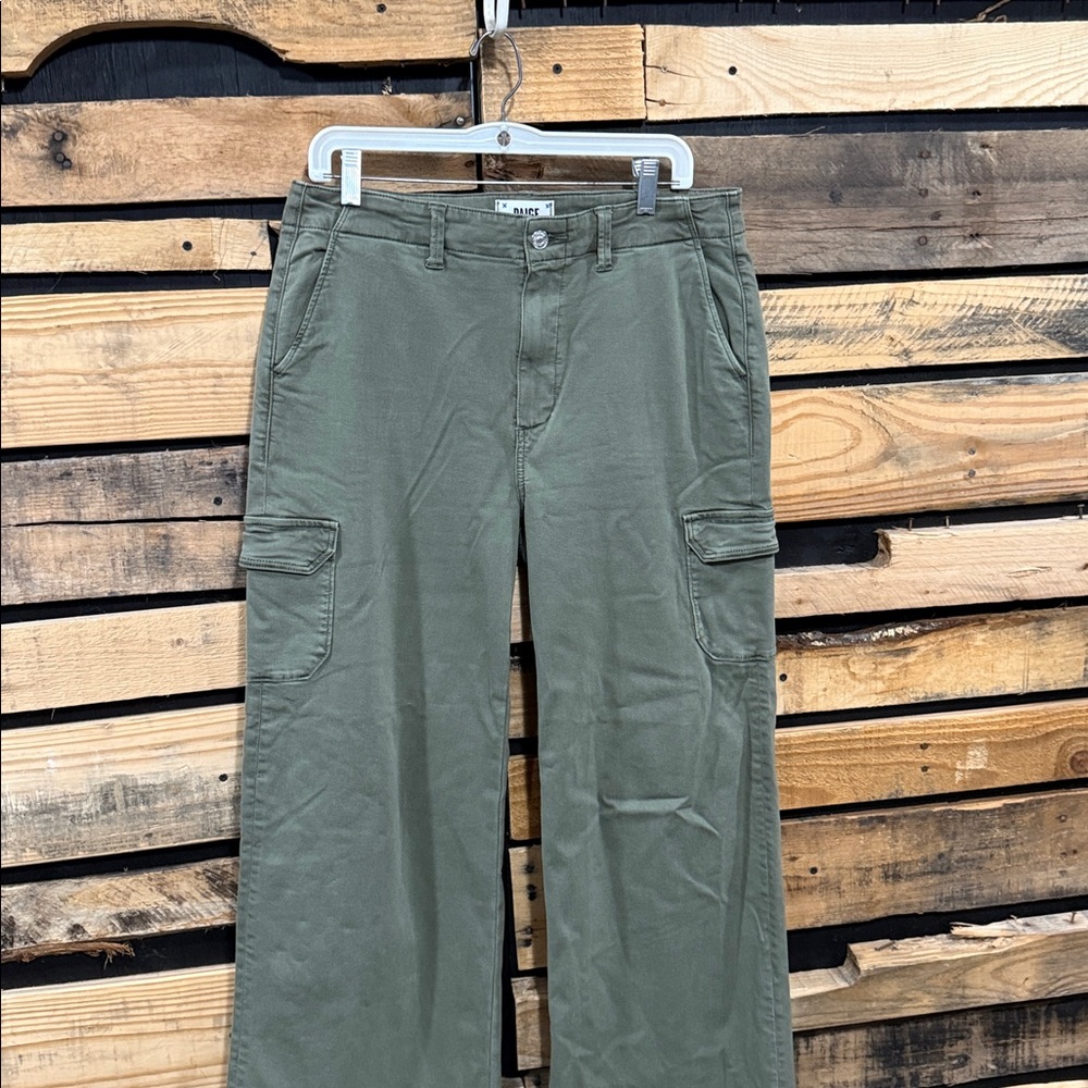 PAIGE Women's Carly Cargo Wide Leg Vintage Ivy Green Jeans Size 31 - Picture 5 of 11